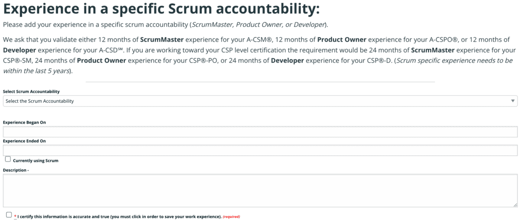 Experience in a specific Scrum accountability